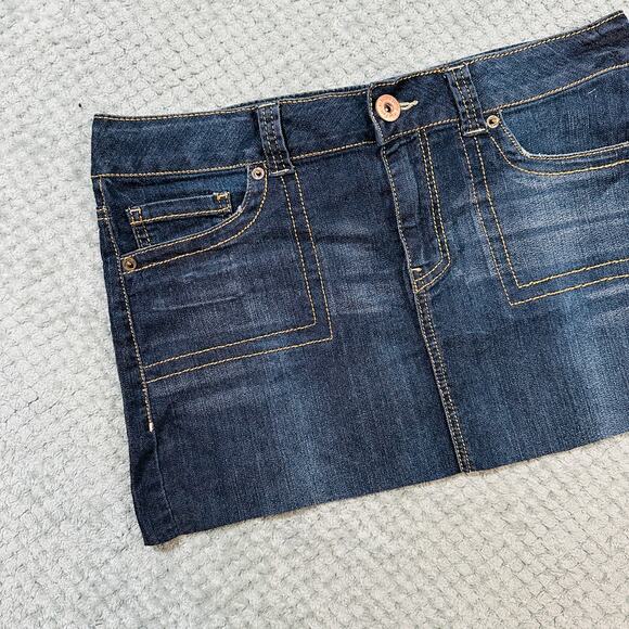 vintage retro y2k dark wash ultra micro mini low rise denim skirt blue epic 10 - Picture 2 of 6